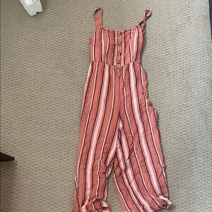 American Eagle Outfitters Rust Pink Striped Button-Front Jumpsuit